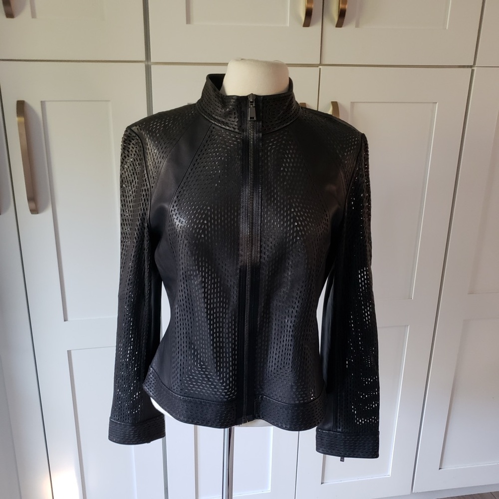 Elie Tahari Moto Jacket Womens M Black Casual Biker
